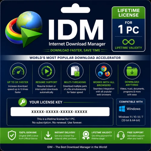 IDM • Internet Download Manager • Lifetime License For 1 PC