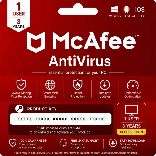 McAfee Antivirus 1 User 3 Years
